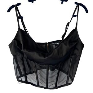 Fashion Nova‎ Black Mesh Corset Top, Adjustable Strap, L